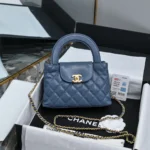 Chanel Women CC Mini Kelly Shopping Bag Shiny Aged Calfskin-Gray Blue
