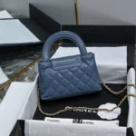 Chanel Women CC Mini Kelly Shopping Bag Shiny Aged Calfskin-Gray Blue