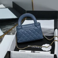 Chanel Women CC Mini Kelly Shopping Bag Shiny Aged Calfskin-Gray Blue (1)