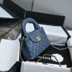 Chanel Women CC Mini Kelly Shopping Bag Shiny Aged Calfskin-Gray Blue