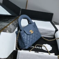 Chanel Women CC Mini Kelly Shopping Bag Shiny Aged Calfskin-Gray Blue (1)