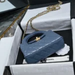 Chanel Women CC Mini Kelly Shopping Bag Shiny Aged Calfskin-Gray Blue