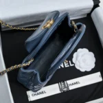 Chanel Women CC Mini Kelly Shopping Bag Shiny Aged Calfskin-Gray Blue