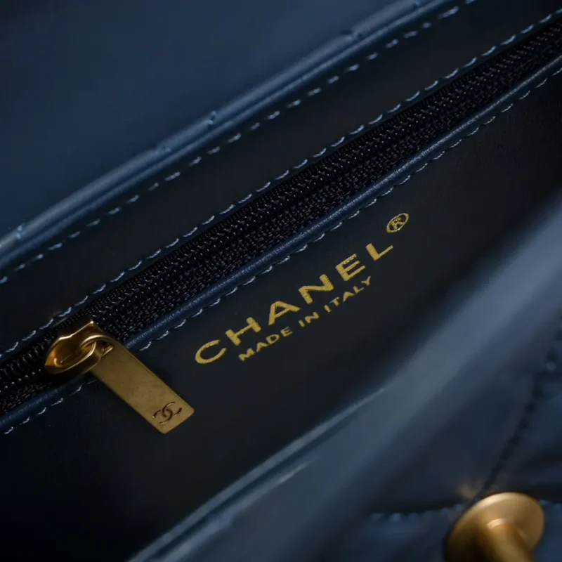 Chanel Women CC Mini Kelly Shopping Bag Shiny Aged Calfskin-Gray Blue