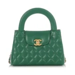 Chanel Women CC Mini Kelly Shopping Bag Shiny Aged Calfskin-Green