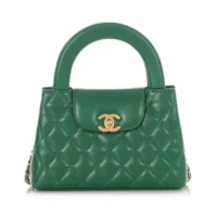 Chanel Women CC Mini Kelly Shopping Bag Shiny Aged Calfskin-Green