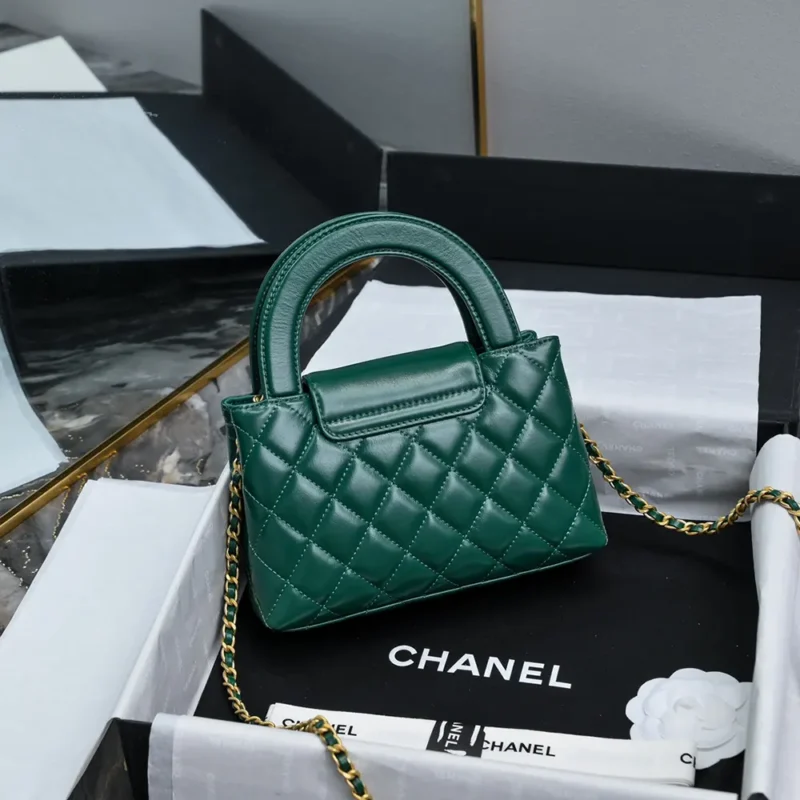 Chanel Women CC Mini Kelly Shopping Bag Shiny Aged Calfskin-Green