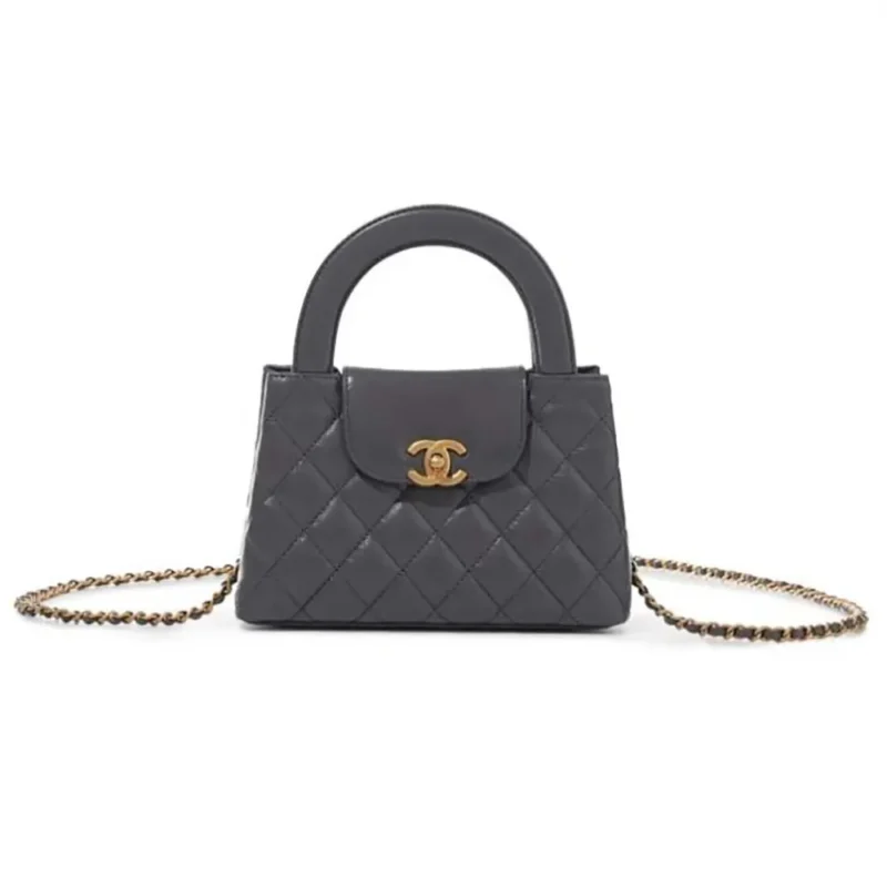 Chanel Women CC Mini Kelly Shopping Bag Shiny Aged Calfskin-Grey