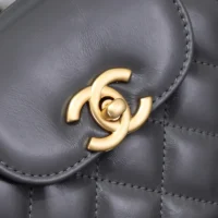 Chanel Women CC Mini Kelly Shopping Bag Shiny Aged Calfskin-Grey (10)