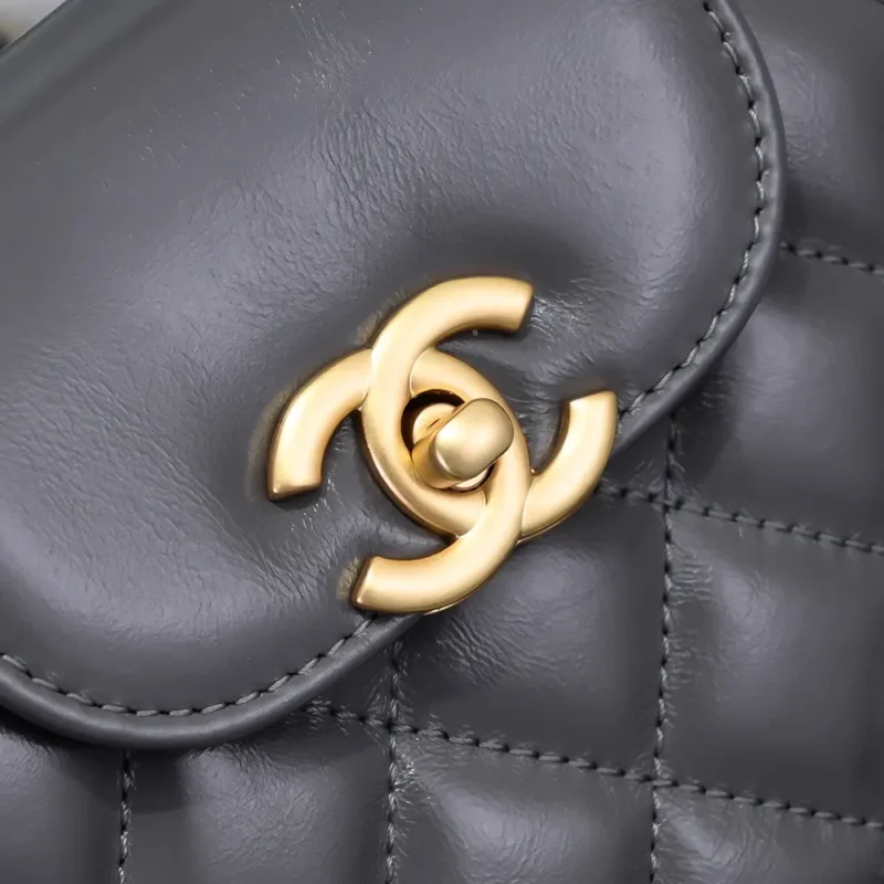 Chanel Women CC Mini Kelly Shopping Bag Shiny Aged Calfskin-Grey