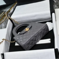 Chanel Women CC Mini Kelly Shopping Bag Shiny Aged Calfskin-Grey (10)