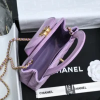 Chanel Women CC Mini Kelly Shopping Bag Shiny Aged Calfskin-Light Purple (1)