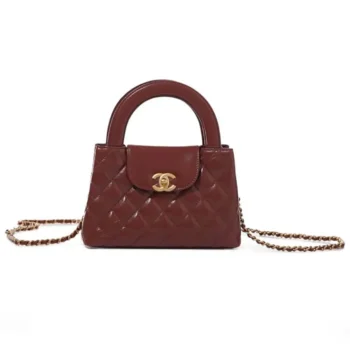 Chanel Women CC Mini Kelly Shopping Bag Shiny Aged Calfskin-Maroon