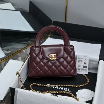 Chanel Women CC Mini Kelly Shopping Bag Shiny Aged Calfskin-Maroon