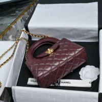 Chanel Women CC Mini Kelly Shopping Bag Shiny Aged Calfskin-Maroon (1)