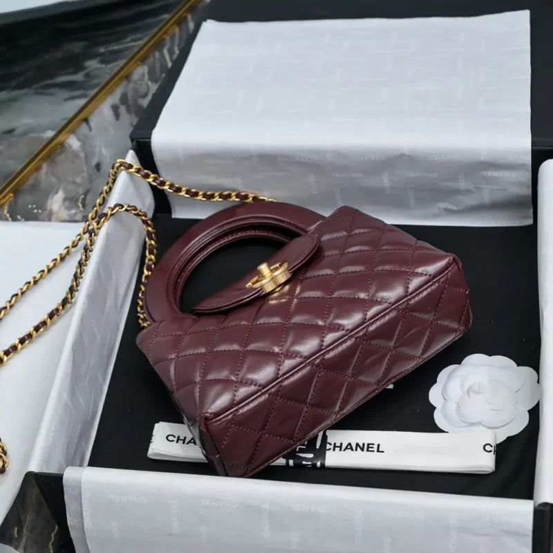 Chanel Women CC Mini Kelly Shopping Bag Shiny Aged Calfskin-Maroon