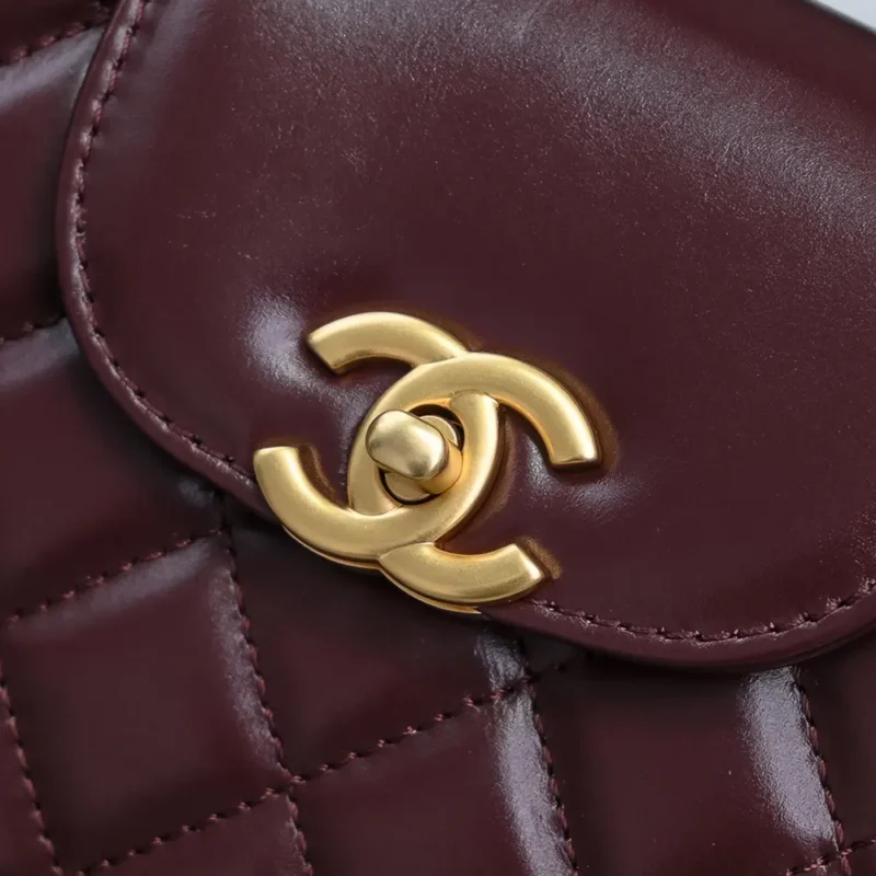 Chanel Women CC Mini Kelly Shopping Bag Shiny Aged Calfskin-Maroon