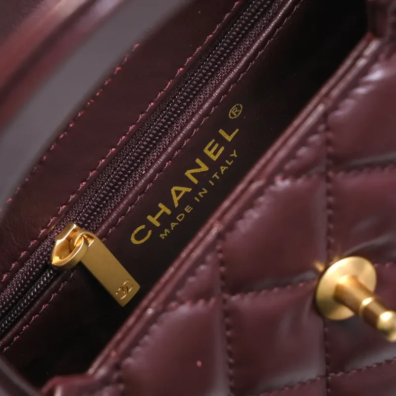 Chanel Women CC Mini Kelly Shopping Bag Shiny Aged Calfskin-Maroon