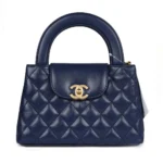 Chanel Women CC Mini Kelly Shopping Bag Shiny Aged Calfskin-Navy