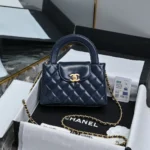 Chanel Women CC Mini Kelly Shopping Bag Shiny Aged Calfskin-Navy