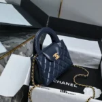 Chanel Women CC Mini Kelly Shopping Bag Shiny Aged Calfskin-Navy