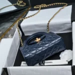 Chanel Women CC Mini Kelly Shopping Bag Shiny Aged Calfskin-Navy