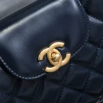 Chanel Women CC Mini Kelly Shopping Bag Shiny Aged Calfskin-Navy