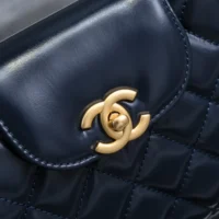 Chanel Women CC Mini Kelly Shopping Bag Shiny Aged Calfskin-Navy (1)