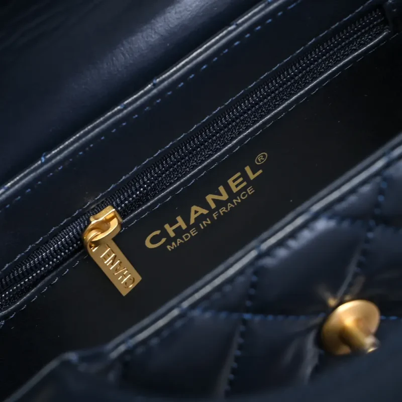 Chanel Women CC Mini Kelly Shopping Bag Shiny Aged Calfskin-Navy