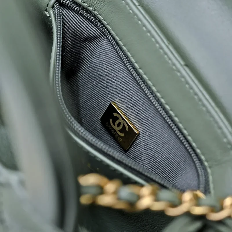 Chanel Women CC Mini Kelly Shopping Bag Shiny Aged Calfskin-Olive