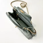 Chanel Women CC Mini Kelly Shopping Bag Shiny Aged Calfskin-Olive