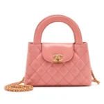 Chanel CC Mini Kelly Shopping Bag aus glänzendem, gealtertem Kalbsleder in Pink