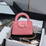 Chanel CC Mini Kelly Shopping Bag aus glänzendem, gealtertem Kalbsleder in Pink
