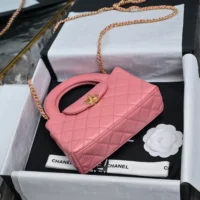 Chanel Women CC Mini Kelly Shopping Bag Shiny Aged Calfskin-Pink (1)