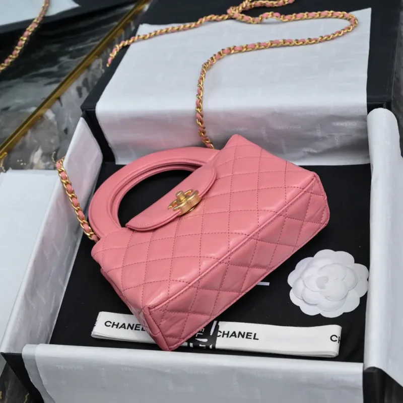 Chanel Women CC Mini Kelly Shopping Bag Shiny Aged Calfskin-Pink