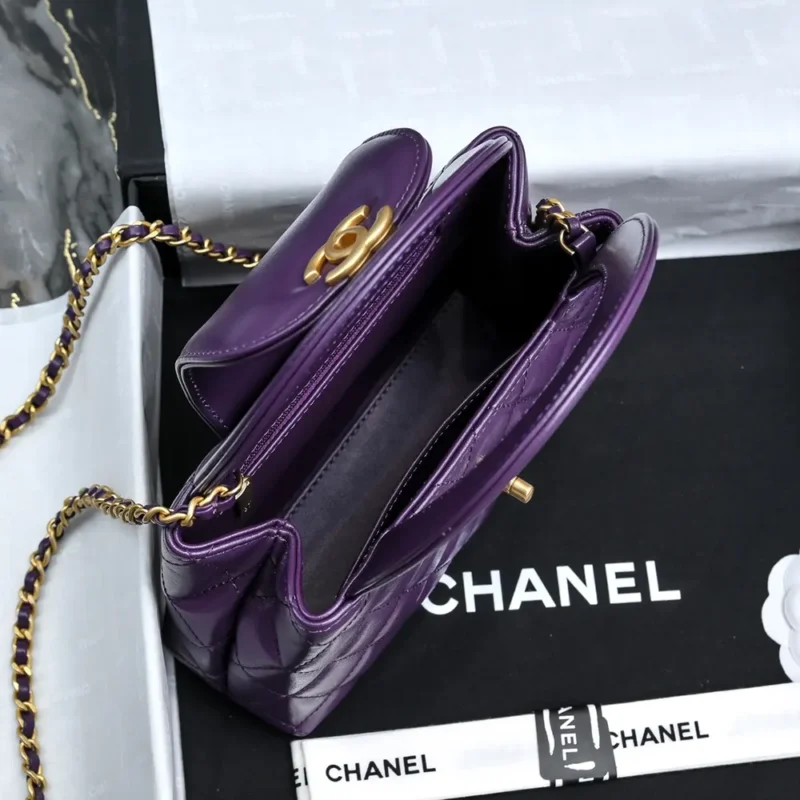Chanel Women CC Mini Kelly Shopping Bag Shiny Aged Calfskin-Purple