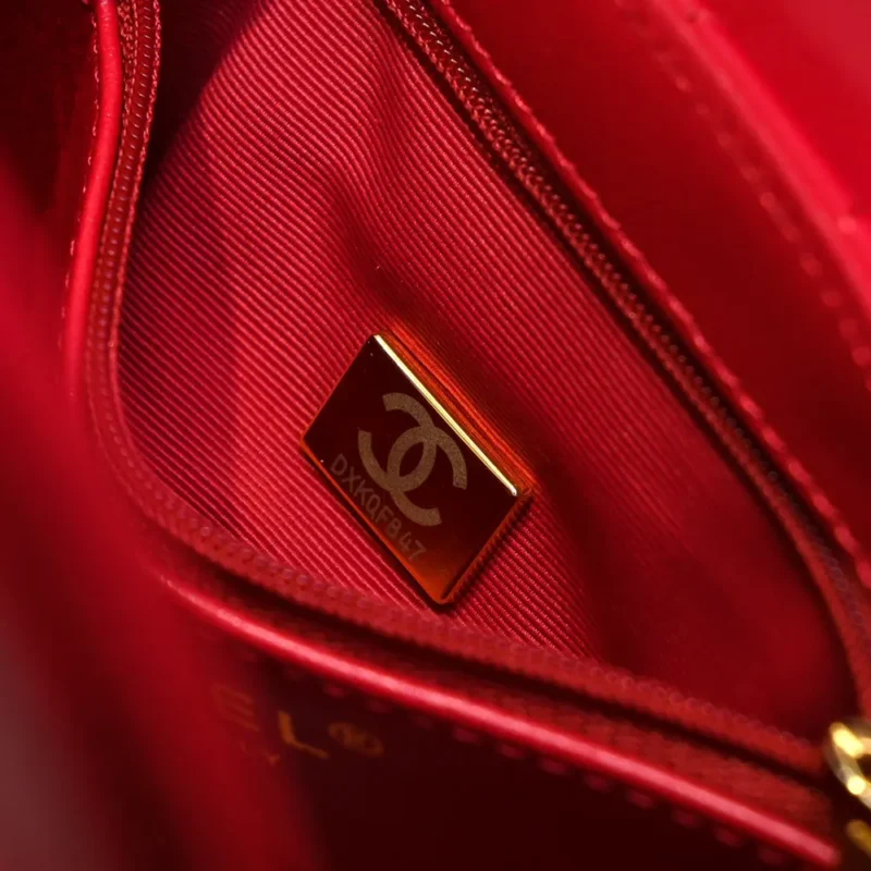 Chanel Women CC Mini Kelly Shopping Bag Shiny Aged Calfskin-Red