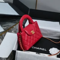 Chanel Women CC Mini Kelly Shopping Bag Shiny Aged Calfskin-Red (1)