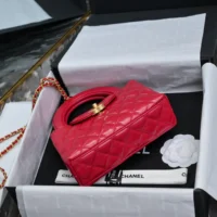 Chanel Women CC Mini Kelly Shopping Bag Shiny Aged Calfskin-Red (1)