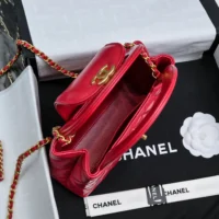 Chanel Women CC Mini Kelly Shopping Bag Shiny Aged Calfskin-Red (1)