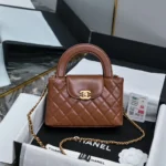 Chanel Women CC Mini Kelly Shopping Bag Shiny Aged Calfskin-Tan