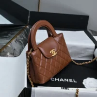 Chanel Women CC Mini Kelly Shopping Bag Shiny Aged Calfskin-Tan (1)