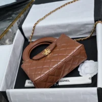 Chanel Women CC Mini Kelly Shopping Bag Shiny Aged Calfskin-Tan (1)