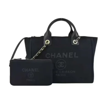Chanel Women Deanville Shopping Bag Mummy Bag in Canvas and Leather-Black