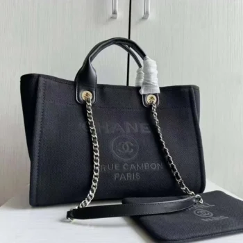 Chanel Women Deanville Shopping Bag Mummy Bag in Canvas and Leather-Black