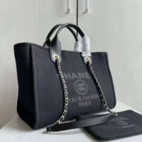 Chanel Women Deanville Shopping Bag Mummy Bag in Canvas and Leather-Black (1)