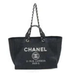 Chanel Women Deanville Shopping Bag Mummy Bag in Canvas and Leather-Black/White