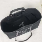 Chanel Women Deanville Shopping Bag Mummy Bag in Canvas and Leather-Black/White