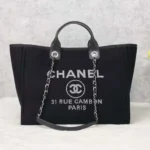 Chanel Women Deanville Shopping Bag Mummy Bag in Canvas and Leather-Black/White