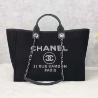 Chanel Women Deanville Shopping Bag Mummy Bag in Canvas and Leather-BlackWhite (1)